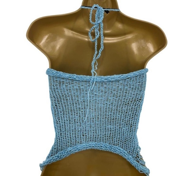 Blue crotchet cut out halter top - Picture 4 of 5